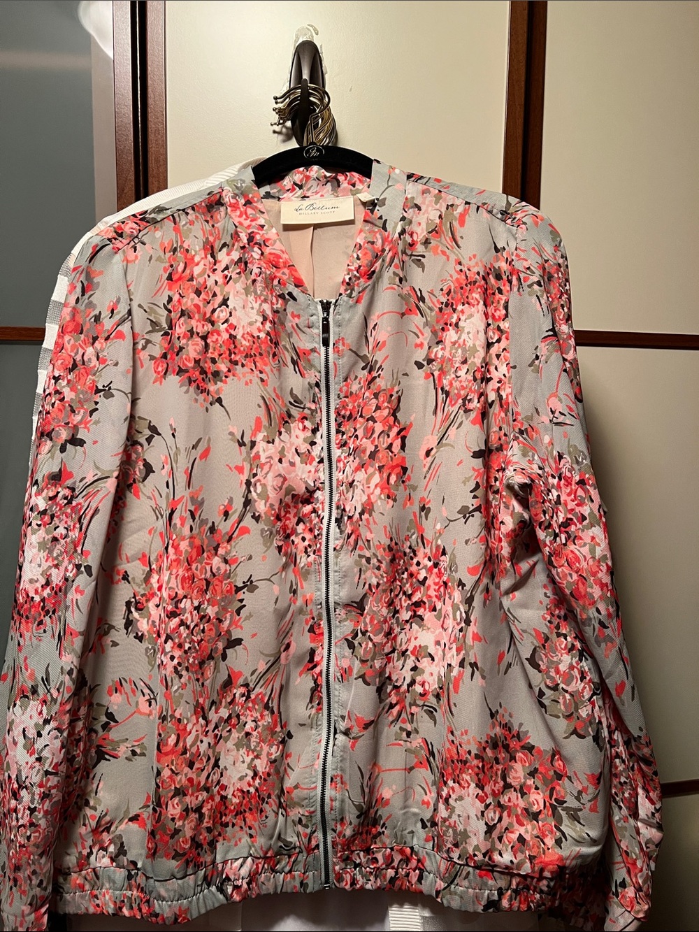 La Bellum Floral Zip Bomber Jacket - Gray with Pink